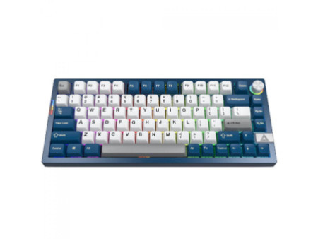 Teclado Mecânico Gamer Montech MKey PRO 75 FB Freedom, RGB, Wireless, Bluetooth, Switch Gateron Brown, ANSI, 75%, Azul e Branco