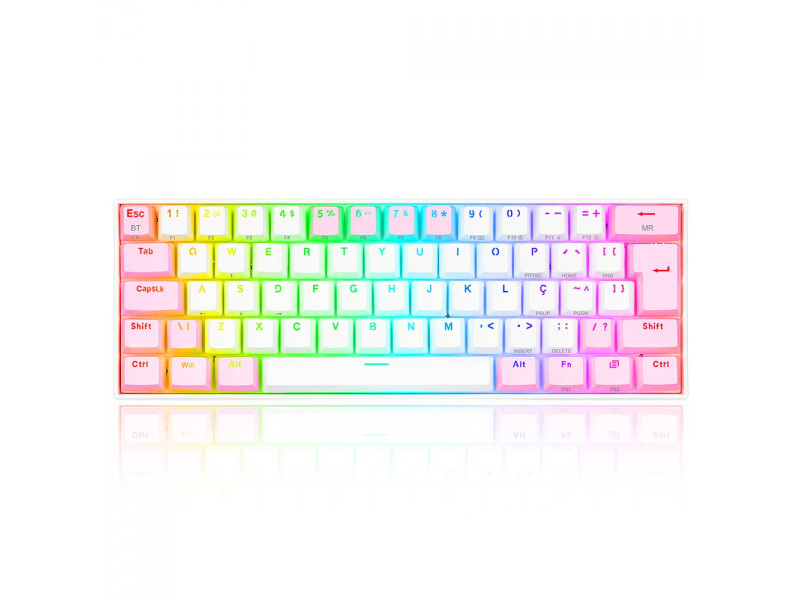 Teclado Mecânico Gamer Redragon Draconic Pro, RGB, 60%, Switch Brown. ABNT, Bluetooth, White/Pink, K530WP-RGB-PRO (PT-BROWN)