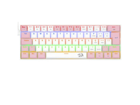 Teclado Gamer Mecânico Redragon Lakshmi Lunar White e Pink, Rainbow, Switch Blue, ABNT2, K606WP-R