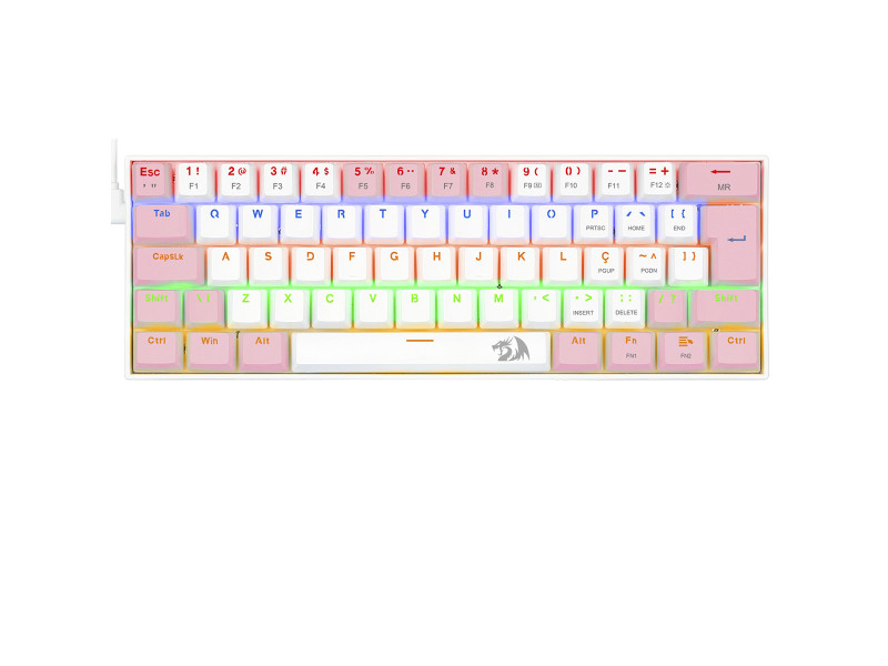 Teclado Gamer Mecânico Redragon Lakshmi Lunar White e Pink, Rainbow, Switch Blue, ABNT2, K606WP-R