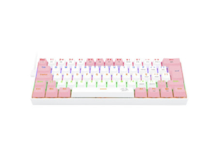 Teclado Gamer Mecânico Redragon Lakshmi Lunar White e Pink, Rainbow, Switch Blue, ABNT2, K606WP-R
