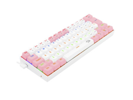 Teclado Gamer Mecânico Redragon Lakshmi Lunar White e Pink, Rainbow, Switch Blue, ABNT2, K606WP-R