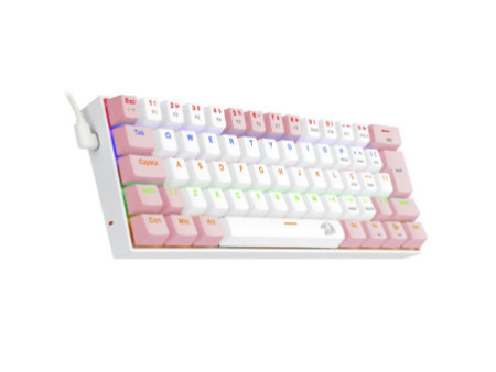 Teclado Gamer Mecânico Redragon Lakshmi Lunar White e Pink, Rainbow, Switch Blue, ABNT2, K606WP-R