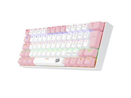 Teclado Gamer Mecânico Redragon Lakshmi Lunar White e Pink, Rainbow, Switch Blue, ABNT2, K606WP-R