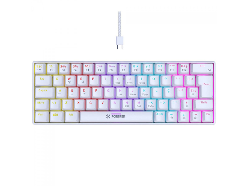 Teclado Gamer Mecânico Fortrek Gravity 65, Rainbow, Switch Outemu Red, ABNT2, Compact, Branco