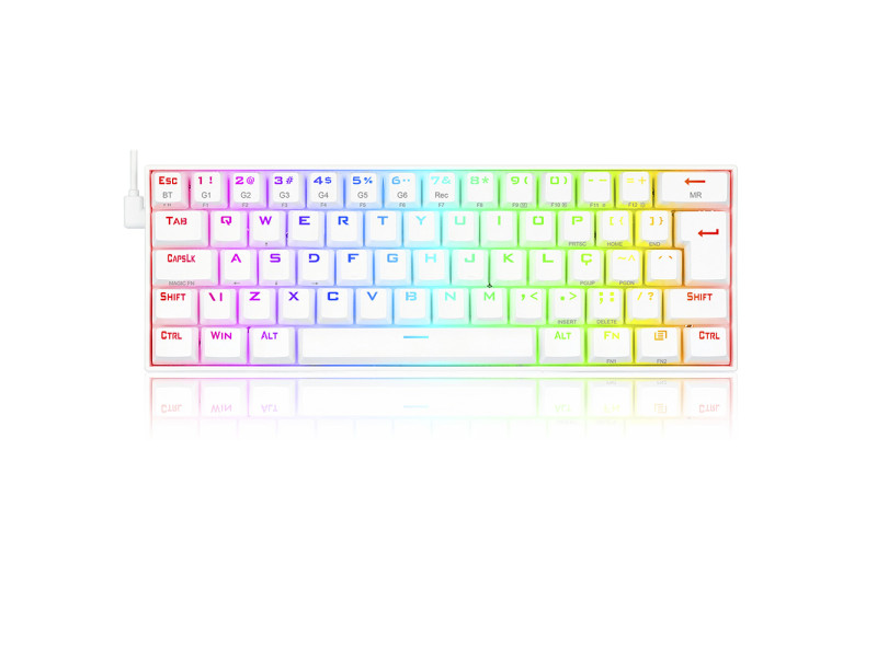 Teclado Mecânico Gamer Redragon Draconic Lunar, RGB, 60%, Switch Brown. ABNT, Bluetooth, White, K530W-RGB-PRO (PT-BROWN)