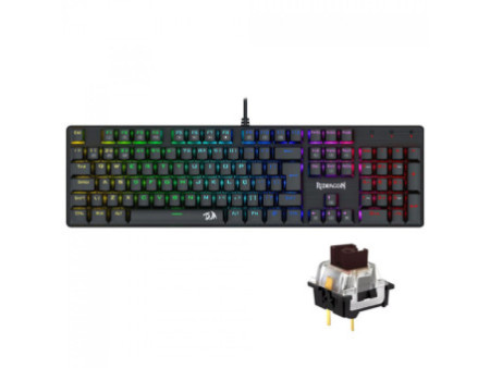 Teclado Mecânico Gamer Redragon Sindri Rainbow, Switch Brown, USB, ABNT2, Full-Size, Black, K671 (PT-BROWN)
