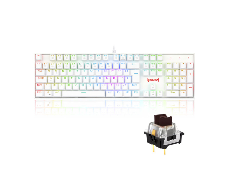Teclado Mecânico Gamer Redragon Mitra Lunar K551W, RGB, Switch Brown, ABNT2, White, K551W-RGB (PT-BROWN)