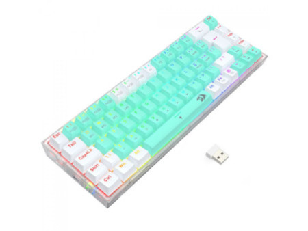 Teclado Gamer Mecânico Redragon Castor Pro, Wireless, Bluetooth, Switch Gentle Mine, ABNT2, 65%, Branco E Menta, K631RGB-PRO-GW