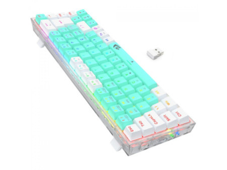 Teclado Gamer Mecânico Redragon Castor Pro, Wireless, Bluetooth, Switch Gentle Mine, ABNT2, 65%, Branco E Menta, K631RGB-PRO-GW