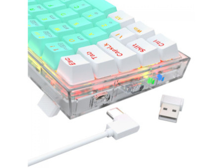 Teclado Gamer Mecânico Redragon Castor Pro, Wireless, Bluetooth, Switch Gentle Mine, ABNT2, 65%, Branco E Menta, K631RGB-PRO-GW
