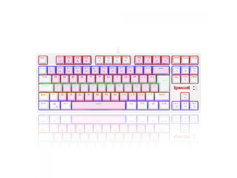 Teclado Mecânico Gamer Redragon Daksa Rainbow, Switch Blue Removíveis, ABNT2, Pink/White, K576PW-R PT-BLUE
