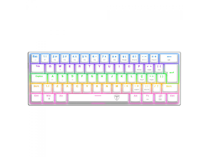 Teclado Mecânico Gamer T-Dagger Arena, Rainbow, Switch Brown, 60%, ABNT2, Branco, T-TGK321W-BR ABNT-2