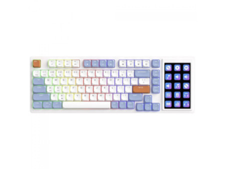 Teclado Mecânico Gamer Ajazz AKP815, Com Display LCD, RGB, USB, ANSI, 75%, Switch Huannuo Short Tea, Azul, Branco e Laranja
