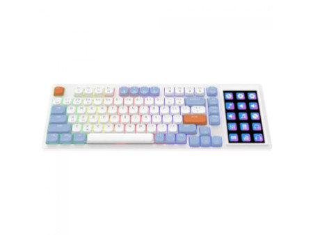 Teclado Mecânico Gamer Ajazz AKP815, Com Display LCD, RGB, USB, ANSI, 75%, Switch Huannuo Short Tea, Azul, Branco e Laranja