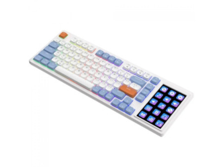 Teclado Mecânico Gamer Ajazz AKP815, Com Display LCD, RGB, USB, ANSI, 75%, Switch Huannuo Short Tea, Azul, Branco e Laranja