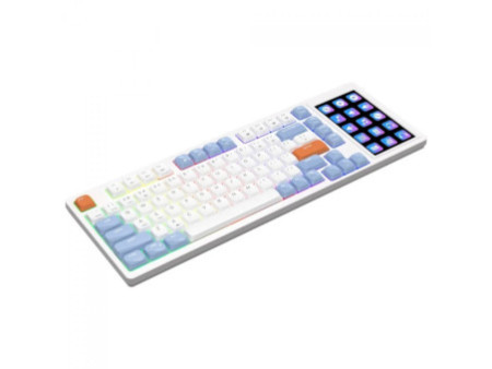 Teclado Mecânico Gamer Ajazz AKP815, Com Display LCD, RGB, USB, ANSI, 75%, Switch Huannuo Short Tea, Azul, Branco e Laranja
