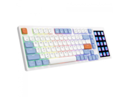 Teclado Mecânico Gamer Ajazz AKP815, Com Display LCD, RGB, USB, ANSI, 75%, Switch Huannuo Short Tea, Azul, Branco e Laranja