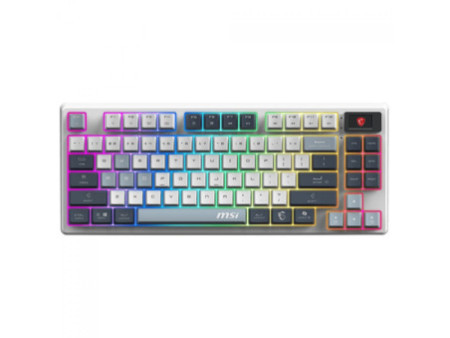 Teclado Mecânico Gamer MSI Forge GK600 SKY, RGB, Wireless/Bluetooth, ANSI, TKL, Switch Linear, Branco e Cinza
