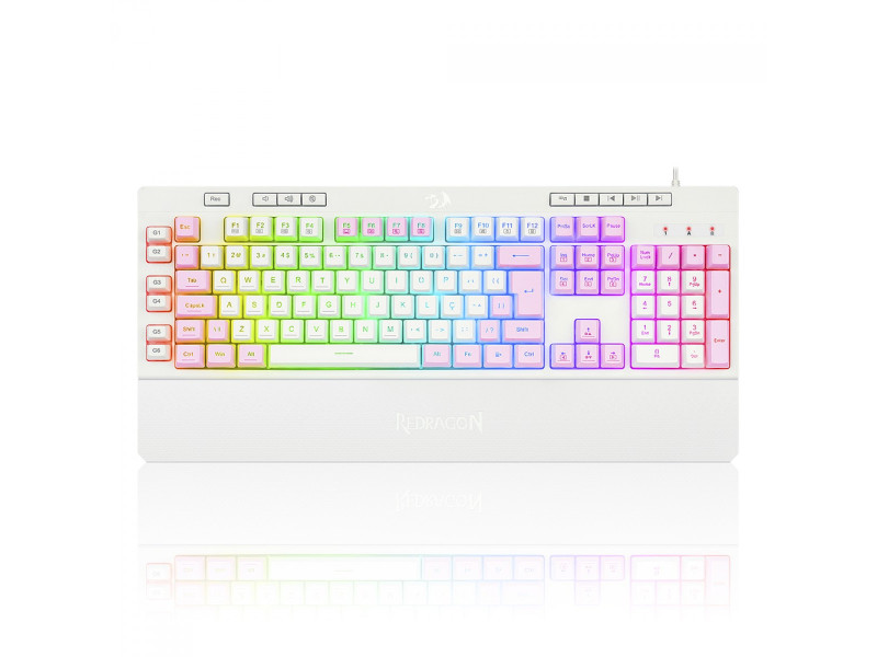Teclado Gamer Redragon Shiva, RGB, ABNT2, Full-Size, White/Pink, K512WP-RGB
