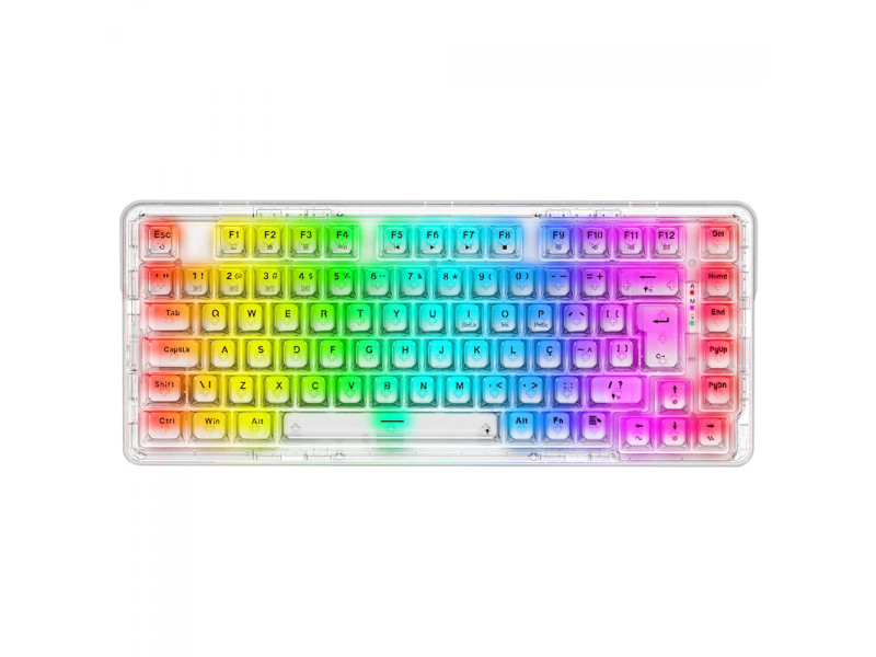 Teclado Gamer Mecânico Redragon ELF Pro, RGB, Wireless, Bluetooth, Switch Crystal, ABNT2, 75%, Transparente, K649CT-RGB-PRO PT