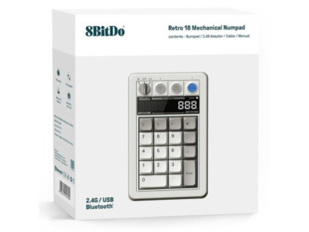 Teclado Mecânico Numérico e Calculadora 8BitDo Retro M Edition, Bluetooth/2.4G/USB-C, Switch Kailh Box White, 85HB04