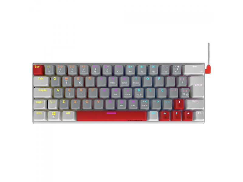 Teclado Mecânico Gamer PCYes Kuromori White Ghost, Rainbow, Switch Outemu Red, 60%, ABNT2, Branco, Cinza e Vermelho, PTKMWG60RD