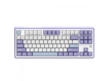 Teclado Mecânico Gamer Ajazz AK870, RGB, Wireless/Bluetooth/USB, TKL, ANSI, KTT Hyacinth Switch, Roxo, Branco e Azul