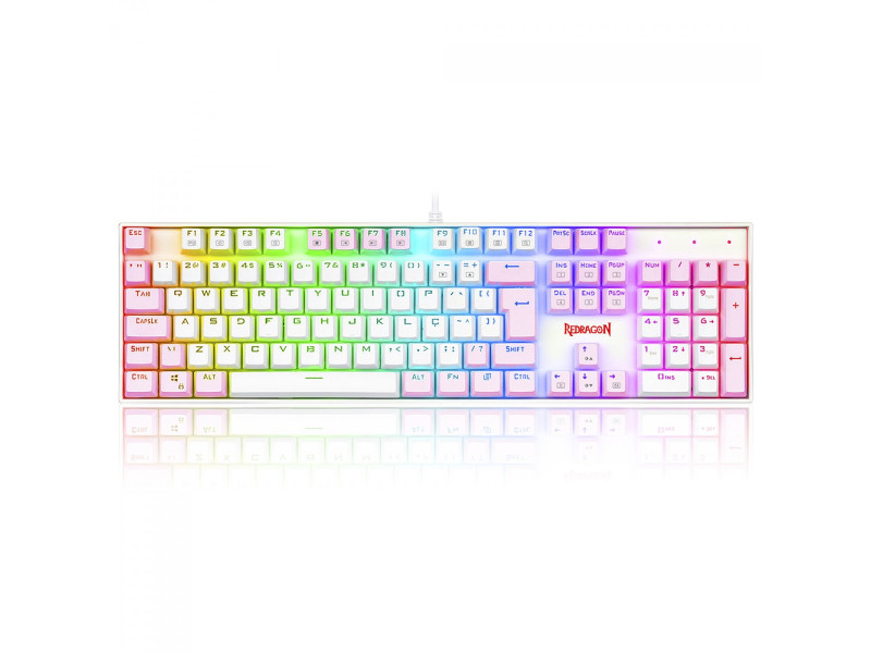Teclado Mecânico Gamer Redragon Mitra, Switch Blue, ABNT2, RGB, White/Pink, K551WP-RGB (PT-Blue)
