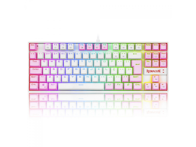 Teclado Mecânico Gamer Redragon Kumara, Switch Brown, RGB, ABNT2, White/Pink, K552WP-RGB PT-BROWN
