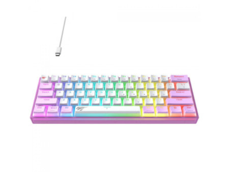 Teclado Mecânico Gamer Havit KB877L, RGB, Switch Content Red, USB, 60%, ANSI, Roxo E Branco, KB877WP