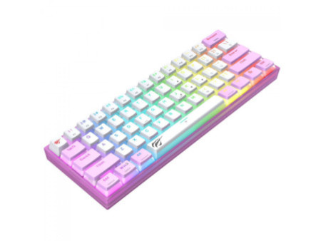 Teclado Mecânico Gamer Havit KB877L, RGB, Switch Content Red, USB, 60%, ANSI, Roxo E Branco, KB877WP