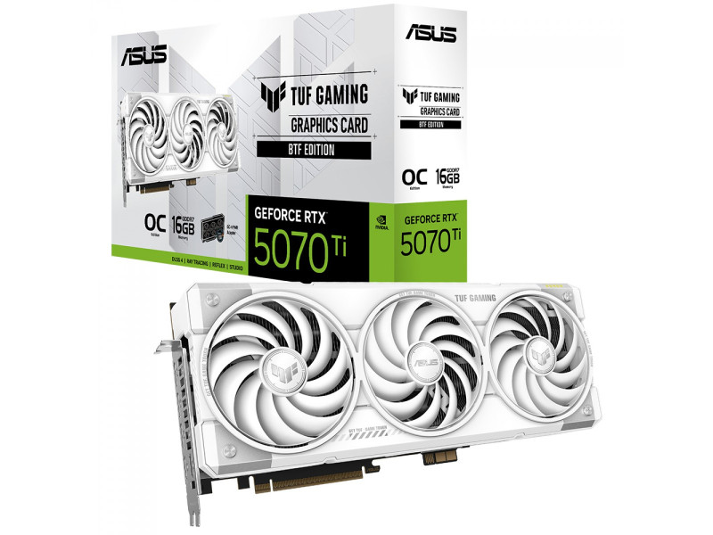 Placa de Vídeo Asus TUF Gaming NVIDIA GeForce RTX 5070 Ti BTF White OC Edition, 16GB, GDDR7, DLSS, Ray Tracing, TUF-RTX5070TI-O1