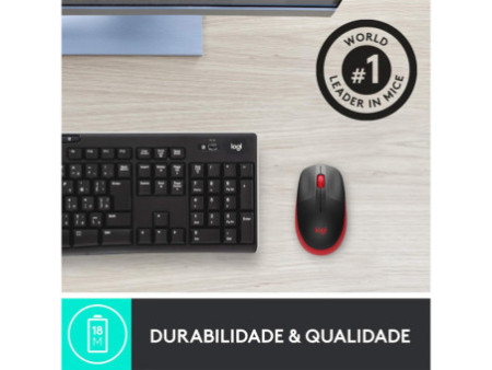 Mouse Logitech M190, Sem Fio, 1000 DPI, 3 Botões, Preto e Vemelho