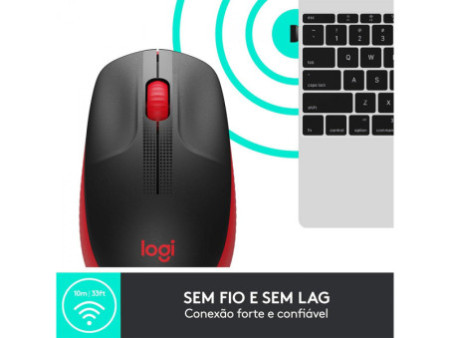 Mouse Logitech M190, Sem Fio, 1000 DPI, 3 Botões, Preto e Vemelho