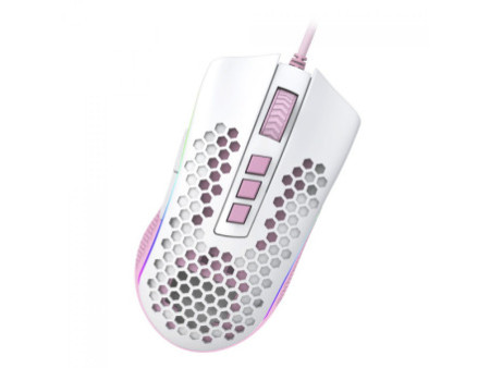 Mouse Gamer Redragon Storm, RGB, 12400 DPI, 8 Botões Programáveis, White/Pink, M808WP-RGB