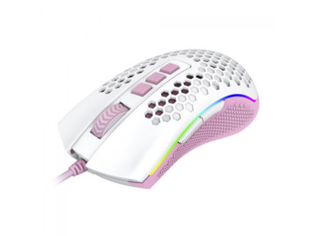 Mouse Gamer Redragon Storm, RGB, 12400 DPI, 8 Botões Programáveis, White/Pink, M808WP-RGB