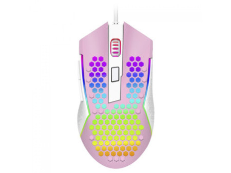 Mouse Gamer Redragon Reaping Elite, RGB, 6 Botões Programáveis, 32000 DPI, Pink/White, M987PW-P