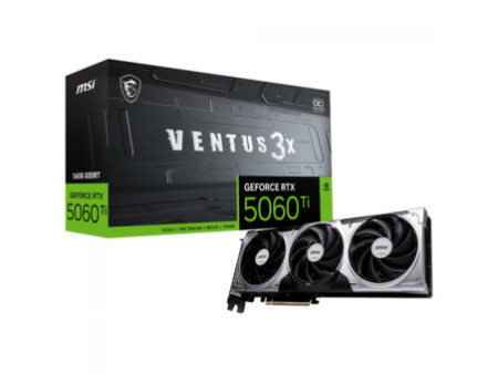 Placa de Vídeo MSI NVIDIA GeForce RTX 5060 Ti Ventus 3X OC, 16GB, GDDR7, DLSS, Ray Tracing, 912-V812-078