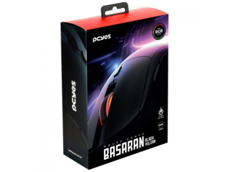 Mouse Gamer PCYes Basaran Black Vulcan, RGB, 12400 DPI, PWM 3327, 6 Botões, Preto, PMGBRBV