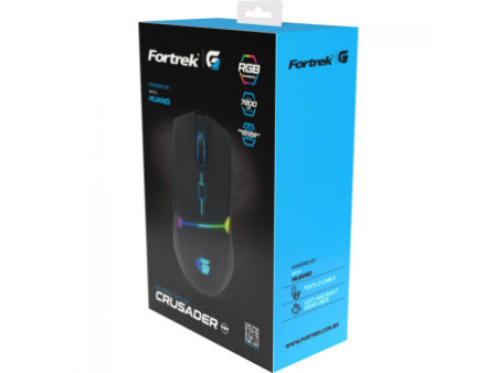 Mouse Gamer Fortrek Crusader, RGB Rainbow, 7200 DPI, 5 Botões Programaveis, Black, 70526