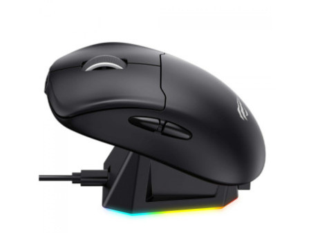 Mouse Gamer Havit MS979WB, Wireless/Bluetooth, 26000 DPI, 6 Botões, PMW3395, Com Dock de Carregamento RGB, Preto