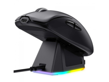Mouse Gamer Havit MS979WB, Wireless/Bluetooth, 26000 DPI, 6 Botões, PMW3395, Com Dock de Carregamento RGB, Preto