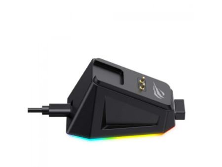 Mouse Gamer Havit MS979WB, Wireless/Bluetooth, 26000 DPI, 6 Botões, PMW3395, Com Dock de Carregamento RGB, Preto