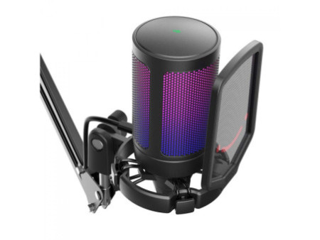 Microfone Gamer Fifine Ampligame A6T, RGB, USB, Black, Com Braço Articulado