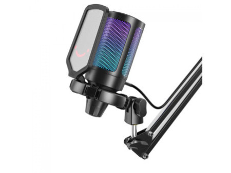 Microfone Gamer Fifine Ampligame A6T, RGB, USB, Black, Com Braço Articulado