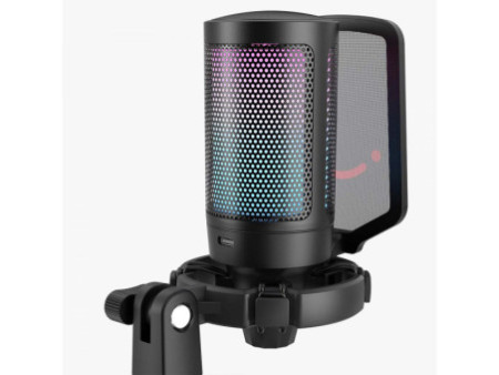 Microfone Gamer Fifine Ampligame A6T, RGB, USB, Black, Com Braço Articulado