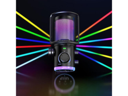 Microfone Gamer Fifine AmpliGame AM6T, Condensador, RGB, USB, Preto, Com Braço Articulado