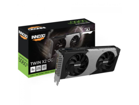 Placa de Vídeo INNO3D NVIDIA GeForce RTX 5060 Ti TWIN X2 OC, 8GB, GDDR7, DLSS, Ray Tracing, N506T2-08D7X-193075N