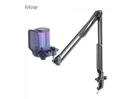Microfone Gamer Fifine Ampligame Q6T, RGB, USB, Black, Com Braço Articulado